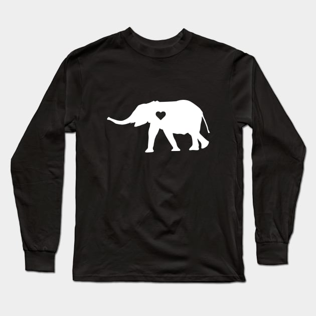 Elephant Silhouette Heart Long Sleeve T-Shirt by LetsBeginDesigns